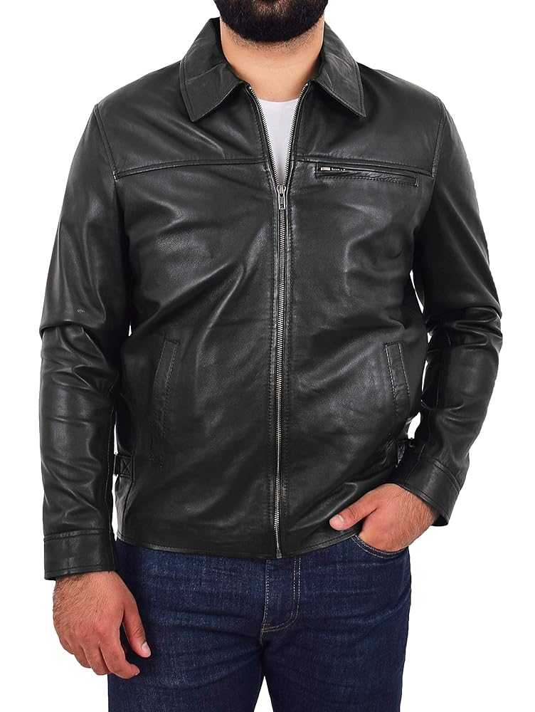 A1 FASHION GOODS Mens Leather Jacket Genuine Soft Black Zip